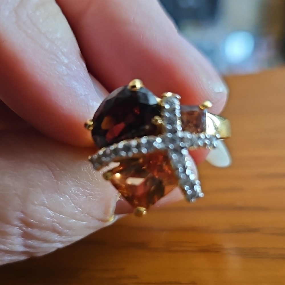 Bold Gold and Brown Ring with Sparkling Accents